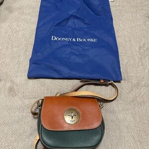 Dooney & Bourke Tan and Green Crossbody Bag with Saddle Design
